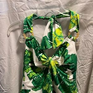 Antonio Melani palm leaf print tanktini and skirt w/ matching palm leaf earrings